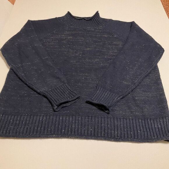 Fat Face Navy Gold Flecked Mock Turtleneck Pullover Sweater, 8 - Picture 13 of 16